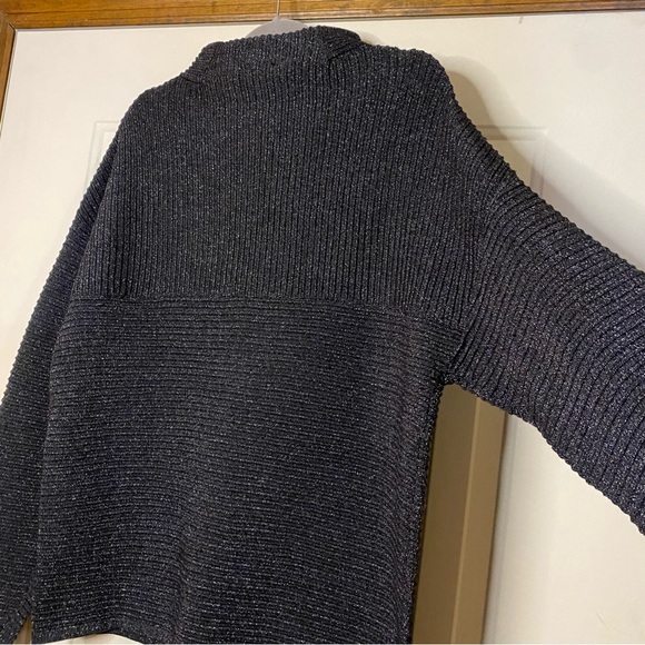 Tahari Size Large Metallic Mock Neck Ribbed Pullover Sweater Black Silver - Picture 2 of 6